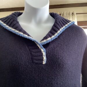 St. John's Bay Dark Blue V-Neck Sweater with Trim